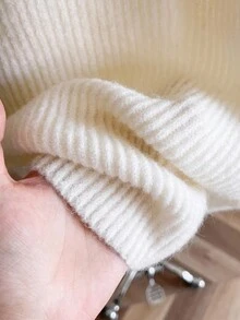 Vestido de suéter de manga larga elegante de punto de cable de unicolor para niña preadolescente en otoño/invierno