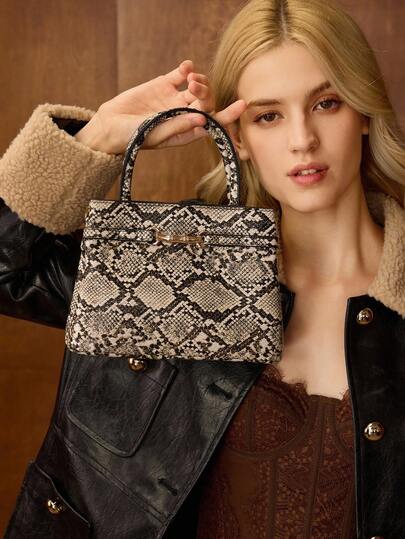 MOTF PREMIUM Bolso elegante de mujer con hebilla de metal con relieve de cocodrilo, unicolor y estilo chic para ir a trabajar