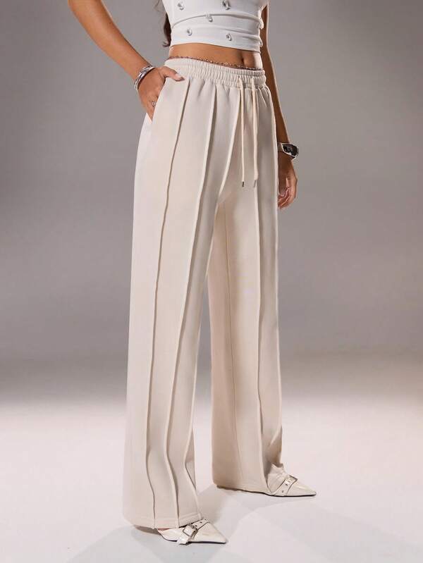 TRNVIE Pantalon De Survêtement À Taille Avec Cordon De Serrage Couleur Unie