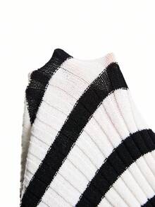 LYSMO 2025 Women Fashion Black And White Striped Turtleneck Loose Sweater,Autumn Casual Everyday Minimalism Versatile Gothic Streetwear Stockholm Style - Multicolor - View 6