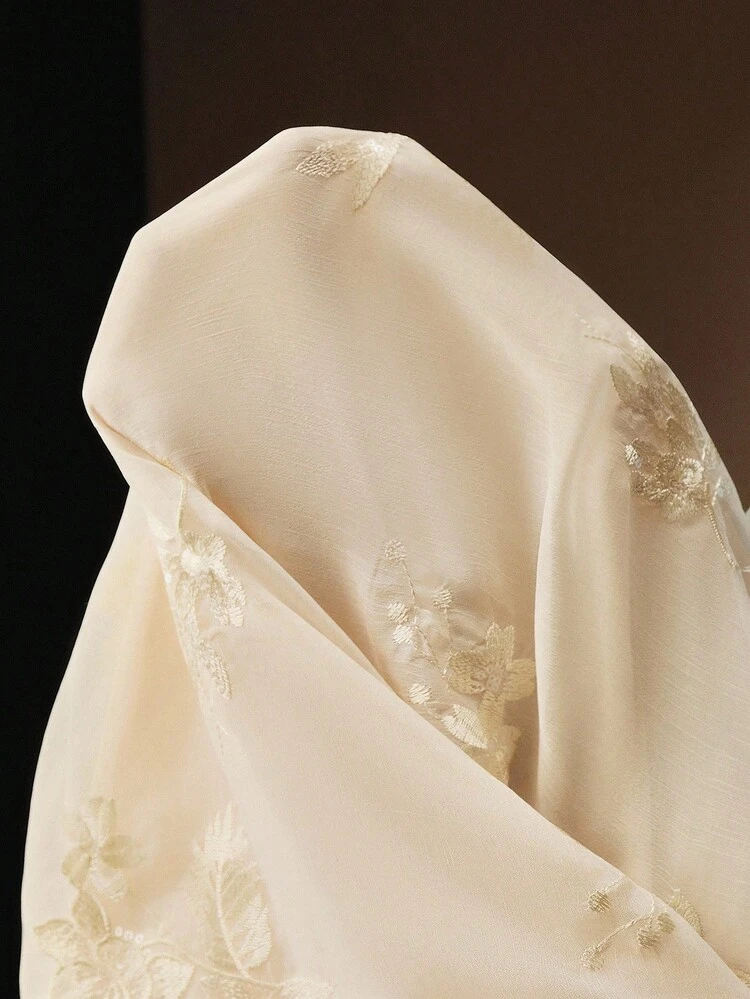 French Elegant Stand Collar Design Embroidered Plus Size Women Blouse, Business Casual Office