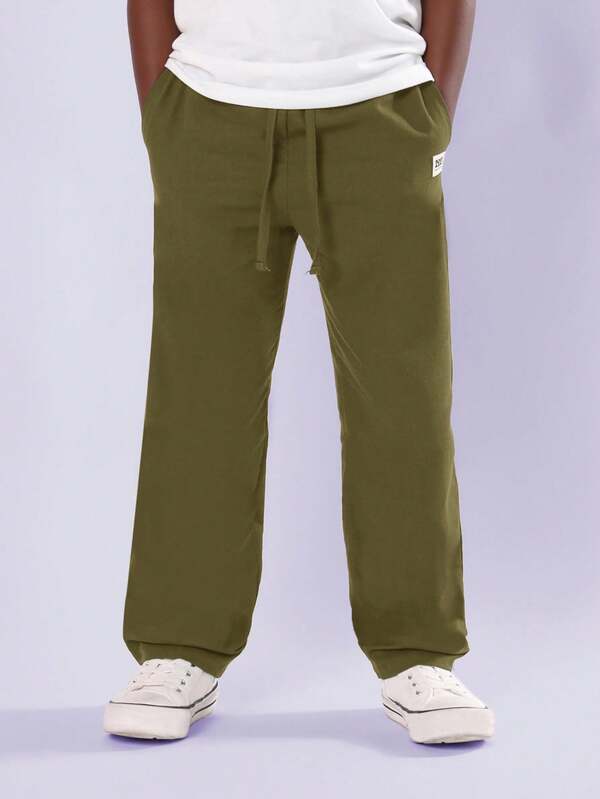 SUMWON 亚麻舒适抓绒慢跑运动裤，休闲抽绳腰直筒经典款，带侧袋，温暖冬季必备，秋季时尚日常穿着