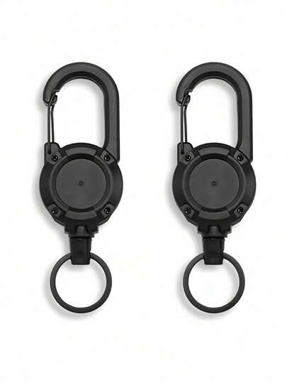 SHEIN Siliget Kraftigt nyckelband med 23,6" stållina, utdragbar nyckelring för utomhusbruk, svart