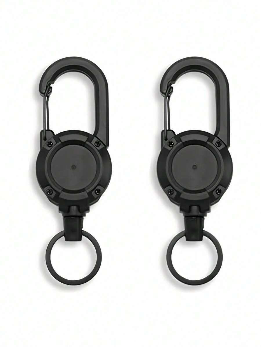 SHEIN Siliget Heavy Duty Lanyard Badge Reel With 23.6'' Steel Cord, Retractable Keyring For Outdoor Black - Multicolor - View 1