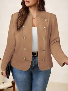 SHEIN Clasi Chaqueta casual de doble botonadura de metal para mujer de talla grande en otoño