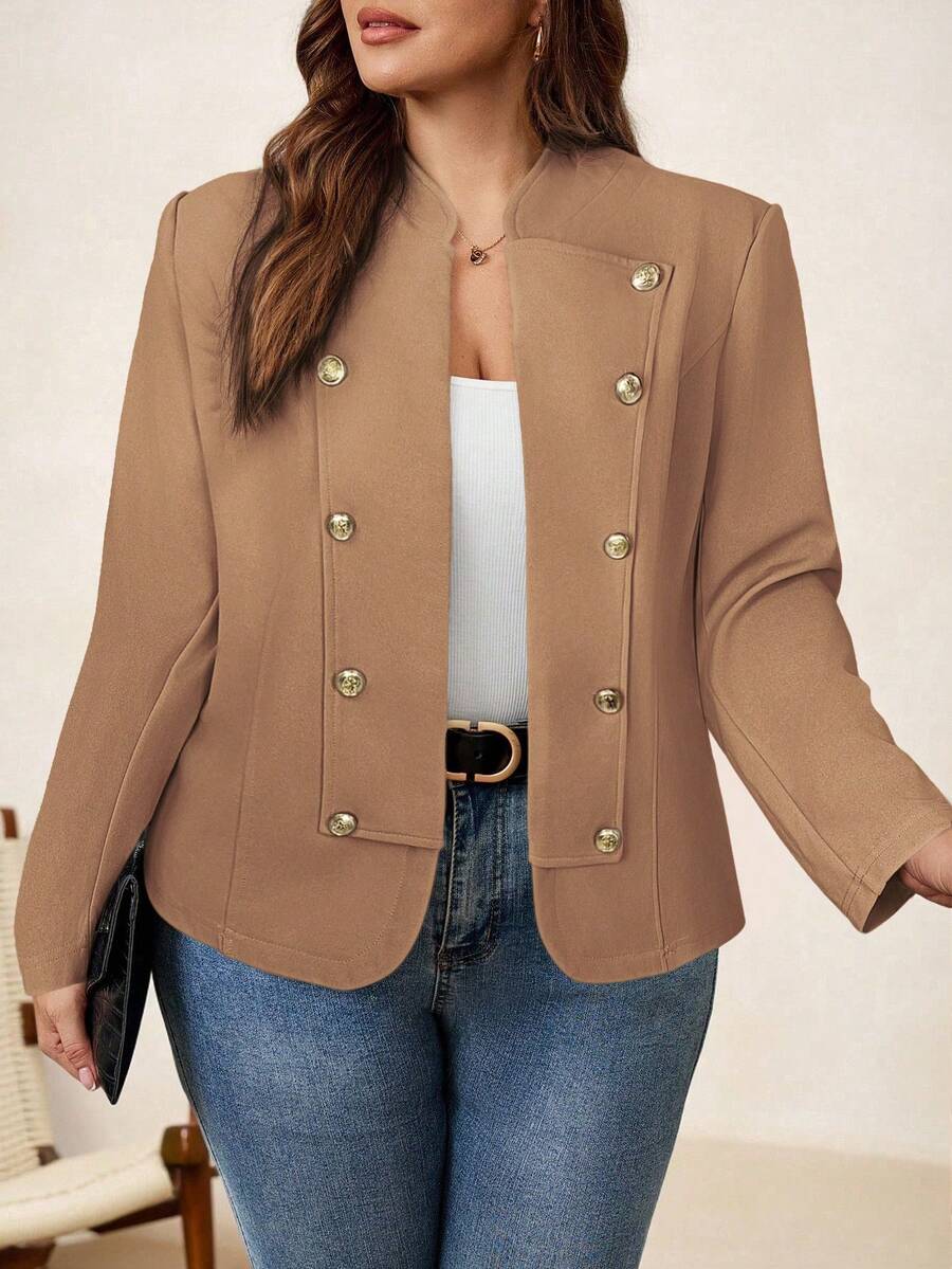 SHEIN Clasi Chaqueta casual de doble botonadura de metal para mujer de talla grande en otoño