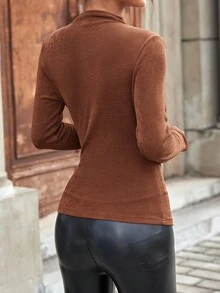 Aidyla Camiseta unicolor de cuello alto fruncido