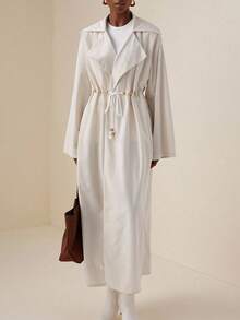 Vesra Beaded Drawstring Apricot Mid-Length Trench Coat - Apricot - View 5