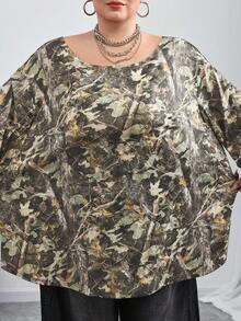 SHEIN CURVE+ Plus Size Women's Y2K Pattern Elastic Off-Shoulder Sports T-Shirt/Autumn /Winter