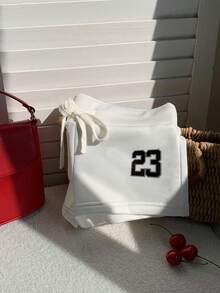 Comfortcana 女士休闲低腰迷你短裤，适合日常穿着，数字 23 印花 - 白色 - 查看 3