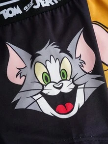 TOM & JERRY X SHEIN 2 件男士舒适字母胶带和可爱卡通印花内裤，基本款休闲 - 棕色 - 查看 5