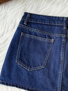 Comfortcana Women's Denim Mini Skirt, Y2K Style, Concert, Back To School - Dark Wash - View 5