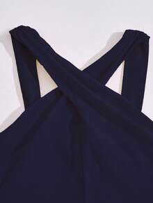 Girls' Round Neck Sleeveless Waist Splicing Pleated Elegant Party Jumpsuit - Blue - View 7