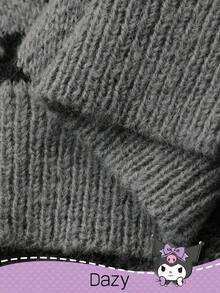 DAZY HELLO KITTY AND FRIENDS | SHEIN 秋冬款少女休闲卡通刺绣豹纹开衫 - 灰色 - 查看 7