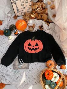 Dazy Kids Girls' Halloween Crew Neck Sweater - Black - View 2