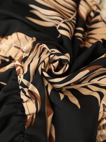 Brillora 女式葉紋圍巾V領連身褲，適用於夏季海灘假期 - 黑與白 - 查看 8