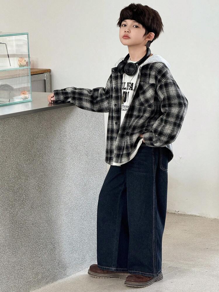 Tween Boys Loose Straight Leg Jeans, Street Cool Casual Pants For Fall