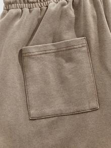 ROMWE MEN Prep 男士休闲纯色抽绳腰运动裤 - 巧克力棕 - 查看 5