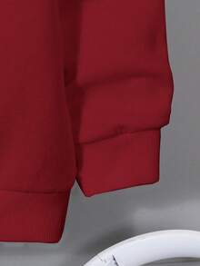 SHEIN EZwear 洛杉矶休闲简约印花保暖宽松套头卫衣，适合秋冬季节穿着。 - 酒紅色 - 查看 7