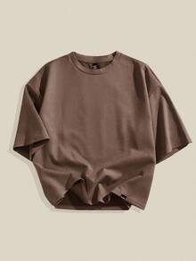 EASEVO Plus Size Men's Loose Fit Embroidered Round Neck Short Sleeve T-Shirt, Suitable For Summer - Coffee Brown - View 4