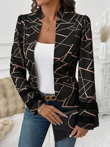 SHEIN Clasi 女式几何印花长袖前开式休闲轻便夹克，秋季 - 彩色 - 查看 7