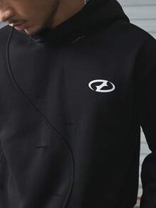 AXEPEAK 男士几何印花长袖休闲宽松连帽运动衫，秋季，秋冬 - 黑色 - 查看 5