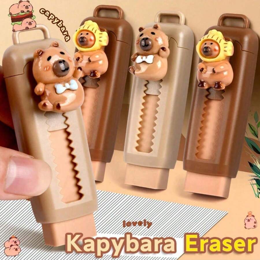 Borrador de goma retráctil con diseño de capibara kawaii, color aleatorio, útiles escolares y de oficina coreanos lindos para volver a la escuela