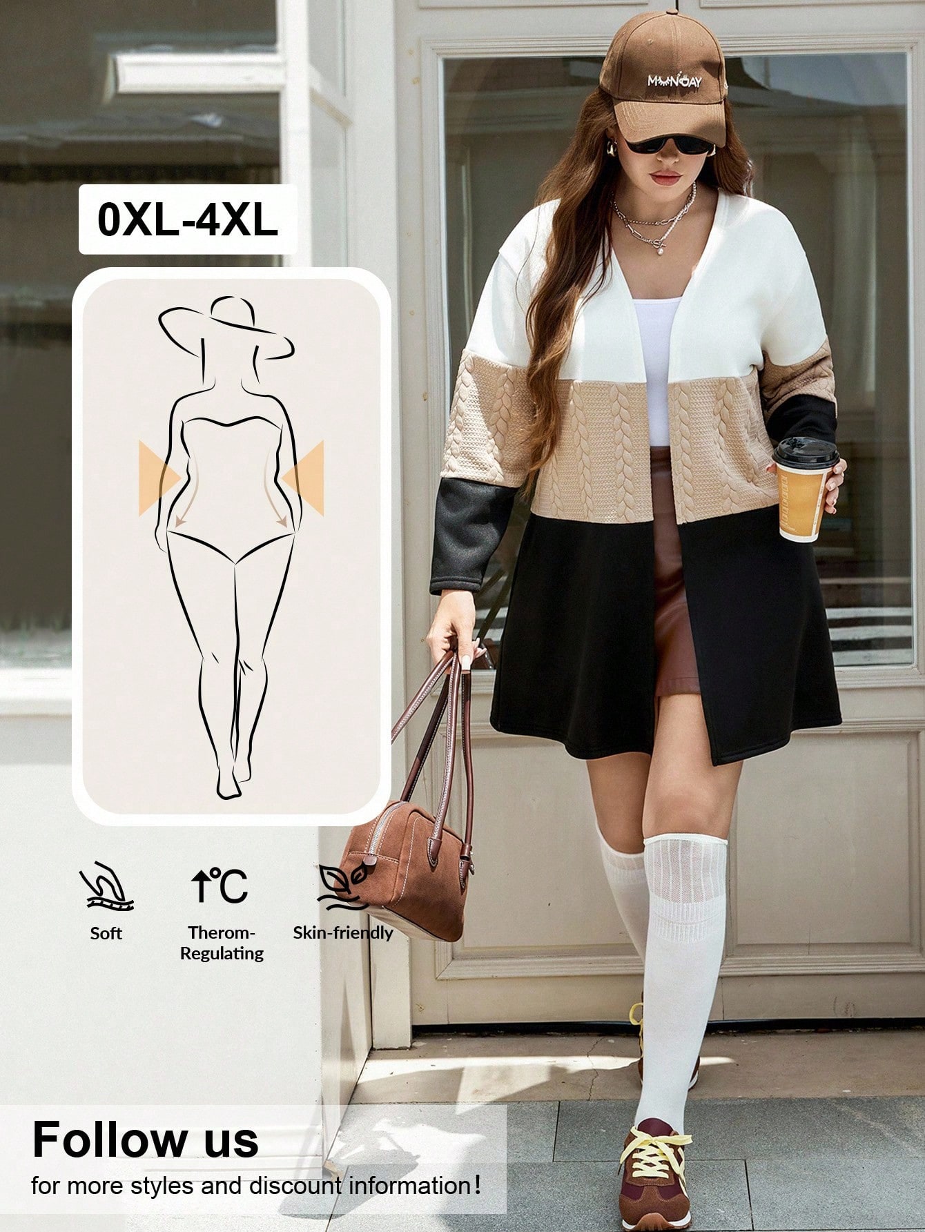 A&M LUNE معطف كاجوال فضفاض بأكمام طويلة وياقة مفتو...