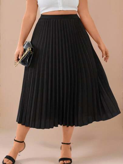 Juhart Plus High Waist Pleated Skirt Maxi Women Outfit Fall Cloth For Women
