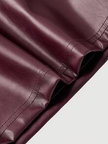 SHEIN MOD Wine Red Solid Color Design Patchwork Side Pocket Plus Size Straight Leg Pants/Winter - Burgundy - View 4