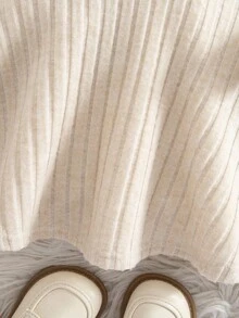 Babygirl Elegant Knit Minimalist Apricot Long Sleeve Dress Fall Winter - Apricot - View 4