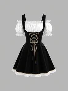 Sweetina 1 Set Shoulder Top And Spaghetti Strap Dress Suit, Suitable For Beer Festival Party, Includes Dress And Lining Shirt