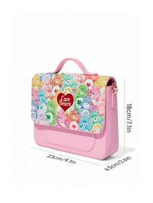 SHEIN X Care Bears 1pc Cartoon Print PU Leather Handbag With Adjustable Shoulder Strap, Large Capacity Suitable For Commuting, School, Weekend Trips, Energetic & Cute, Bag, College Style, Cheer Bear, Bear, Share Bear - Pink - View 8