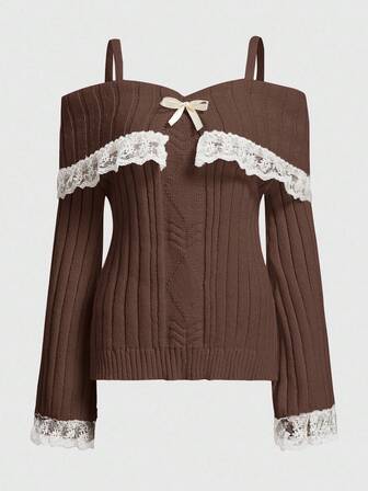 Kawaii Women's Fashion Casual Lace Trim Camisole Sweater