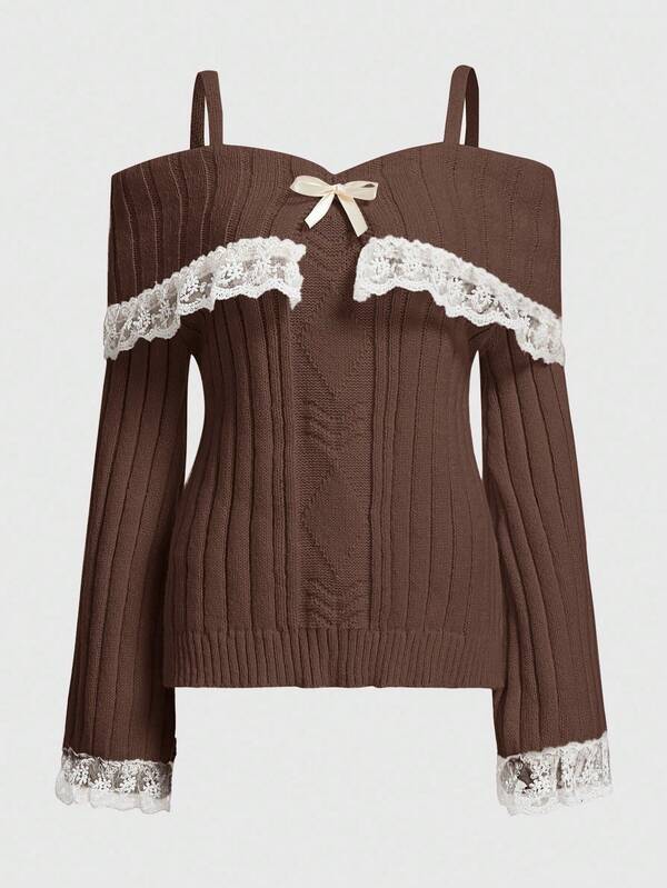 ROMWE Kawaii 女士时尚休闲蕾丝边吊带背心毛衣