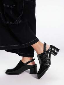 Sugerpunk Women's Fashion Backless High Heel Shoes, Casual Chunky Heels Slip-On Sandals