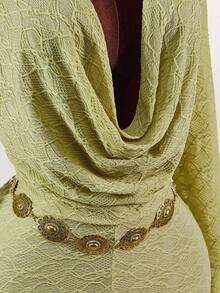 Amplova Bộ jumpsuit nữ cổ thấp dáng suông tay loe, chất liệu vintage, có họa tiết. - màu xanh lá - Xem 6