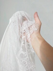 SHEIN ICON 女士蕾丝拼布缎面白色迷你连衣裙 - 白色 - 查看 8