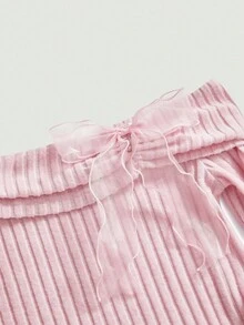 Modmama 孕妇纯色罗纹褶饰蝴蝶结长袖T恤 - 粉色 - 查看 6