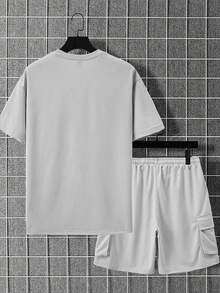 Manfinity Homme Men's Solid Drop Shoulder Short Sleeve T-Shirt And Shorts 2pcs/Set