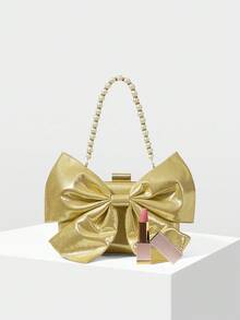 MOTF PREMIUM 蝴蝶结细节 KISS LOCK 晚宴包 - 金色 - 查看 4