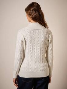 COSMINA 女式秋季扭纹长袖腰部纽扣设计休闲针织开衫 - 白色 - 查看 2