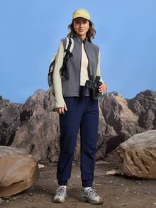 In My Nature Women's Elastic Waist Pockets Casual Outdoor Running Pants - Navy Blue - View 5