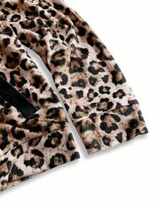 Y2Kool BiGraphic Women's Leopard Print Velvet Contrast Color Loose Jacket, Suitable For Autumn/Winter, Y2K Back To School Street Style Winter Casual Stylish Collection New Year - Coffee Brown - View 5