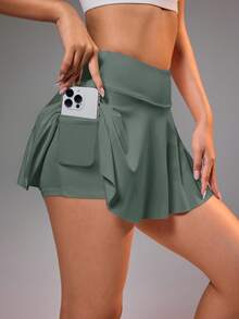 CourtClass 女式带口袋半身裙，适合羽毛球、网球、瑜伽、健身、跑步、马拉松运动 - 軍綠色 - 查看 7