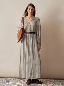 Florisole Váy họa tiết hoa đi nghỉ thường ngày dành cho nữ - Màu Khaki - Xem 6