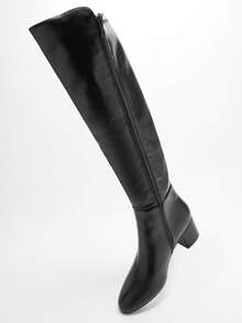 Solezae Women's Fashionable Comfortable Stretch Material Almond Toe Block Heel Over-Knee Boots - Black - View 3