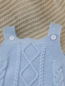 男婴可爱休闲时尚蓝色针织毛衣和围兜连体裤，柔软舒适 - 淺藍色 - 查看 6