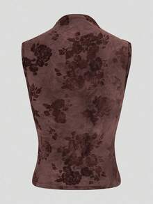 EMERY ROSE 休闲百搭褶皱修身无袖女式上衣 - 紫紅色 - 查看 2