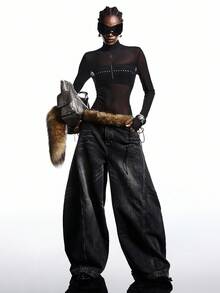 LYSMO 2025 New Arrive Minimalism Fall Winter Women's Turtleneck Long Sleeve Mesh Fitted Sexy T-Shirt Black Mesh Top Black See Through Top Mesh Top Long Sleeve Mesh Tops For Women Black Rhinestone Top,Black Tops